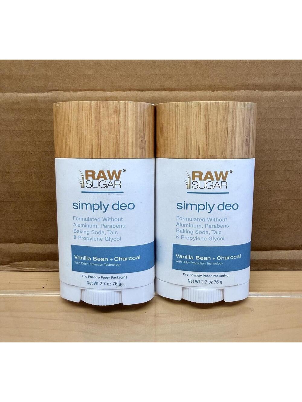 2 Raw Sugar Simply Deo Vanilla Bean + Charcoal Deodorant 2.7oz Vegan
